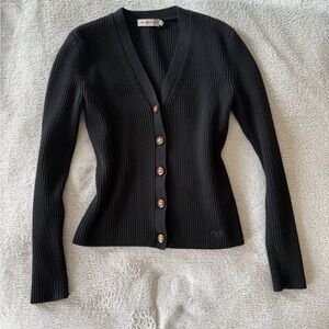 Tory Burch Black Ribbed Cardigan